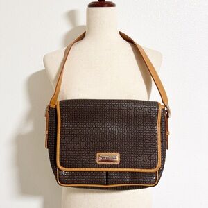 Vintage Ted Lapidus Embossed Monogram Leather Shoulder Bag